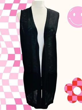 NWT Black Mesh Longline Cardigan with Open front and Pockets Size Medium